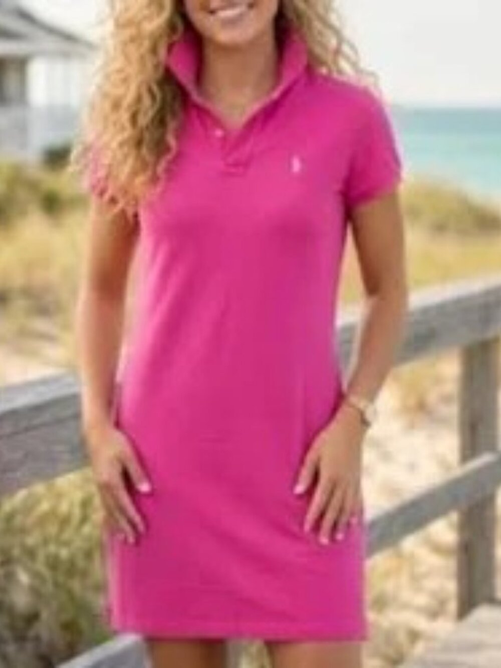 Polo Ralph Lauren Pink Knit Polo Shirt Dress Yellow Pony Size M